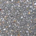 ABD Standard Exposed Aggregate (straight river pebble) in a natural grey tone background. Close-up of an exposed aggregate concrete surface with various small stones.
