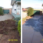 Before and After Side-by-side comparison of a driveway before and after construction.